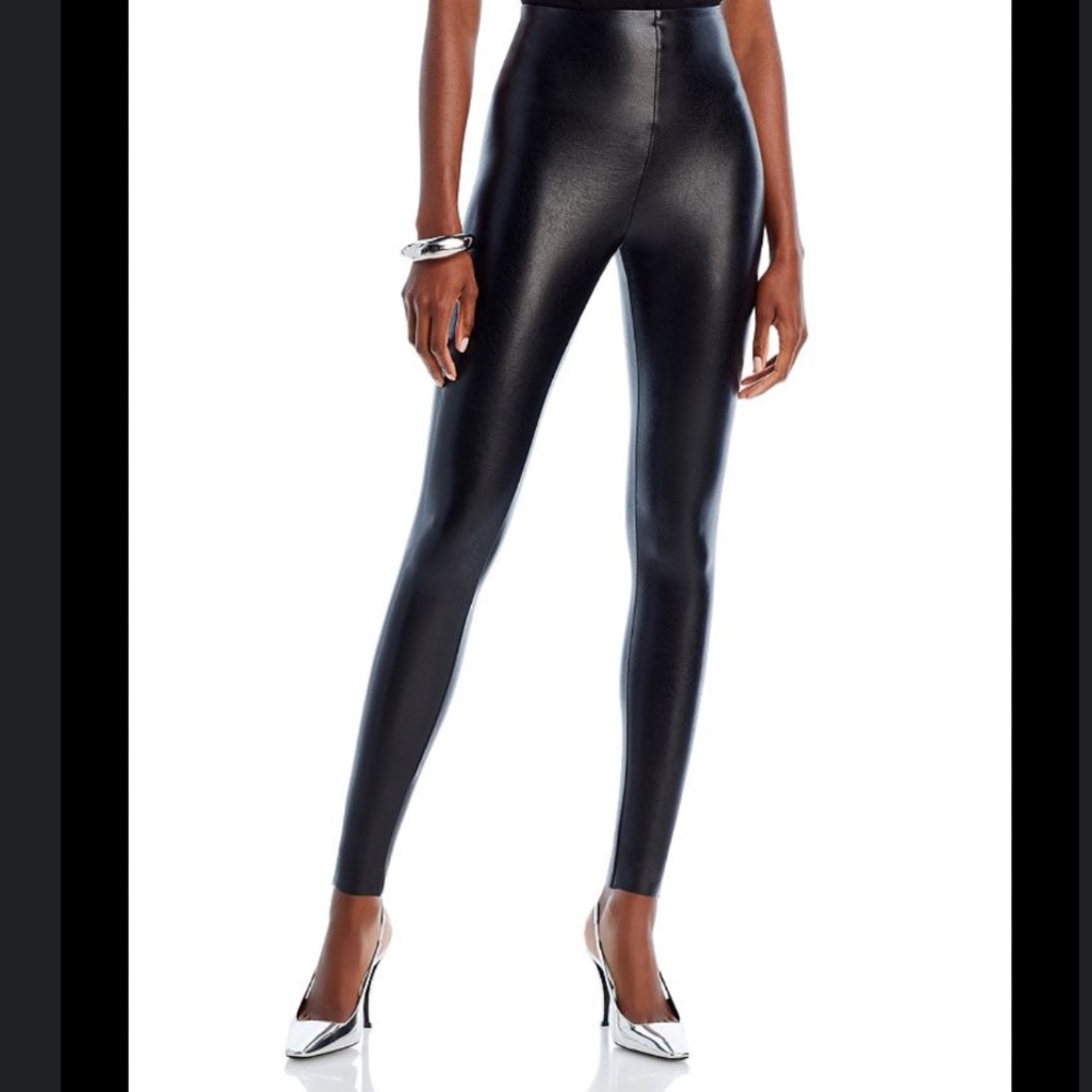COMMANDO CONTROL High Waisted Raw Hem Black Faux Leather Legging M - Picture 4 of 13